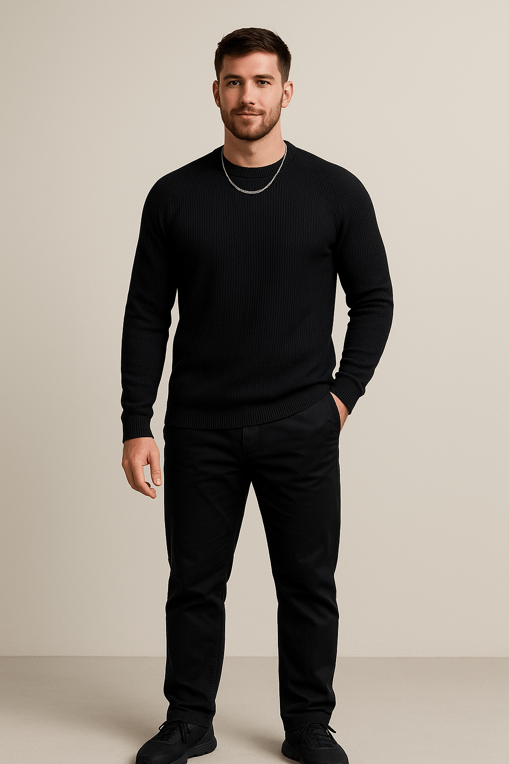 Trym – Men’s Ribbed Knit Crewneck Sweater with Slim Fit Design