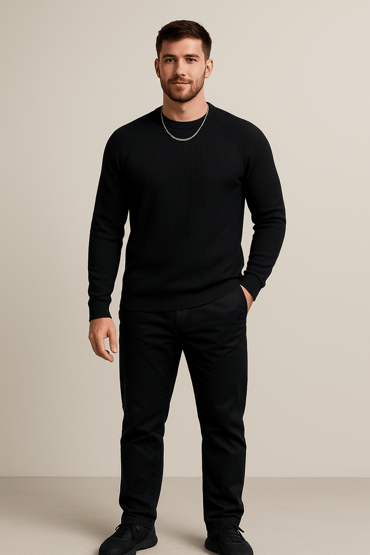 Trym – Men’s Ribbed Knit Crewneck Sweater with Slim Fit Design