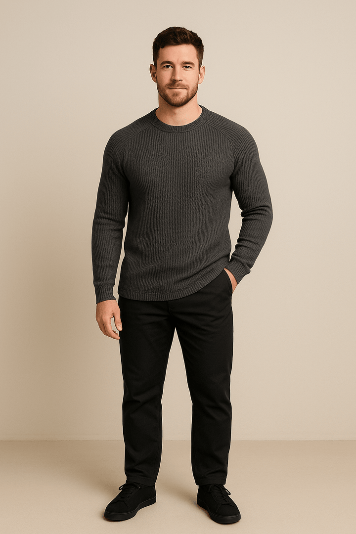 Trym – Men’s Ribbed Knit Crewneck Sweater with Slim Fit Design