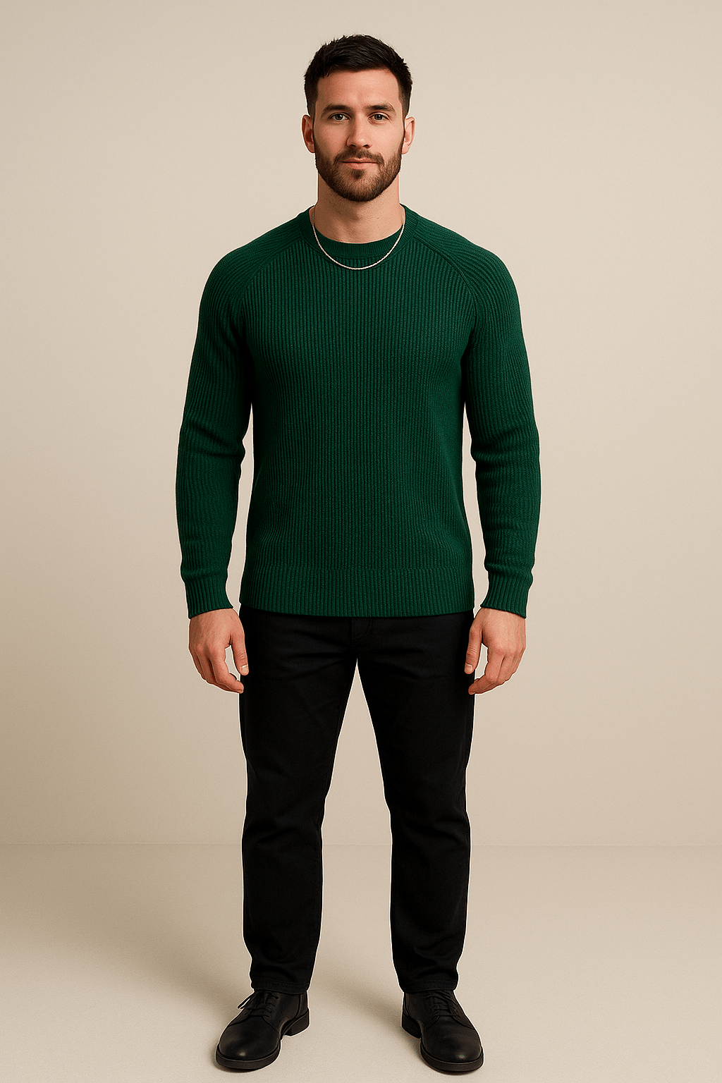Trym – Men’s Ribbed Knit Crewneck Sweater with Slim Fit Design