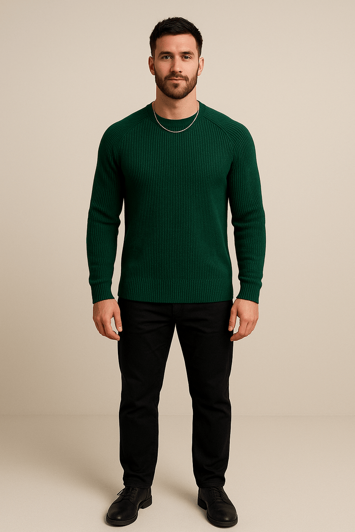 Trym – Men’s Ribbed Knit Crewneck Sweater with Slim Fit Design
