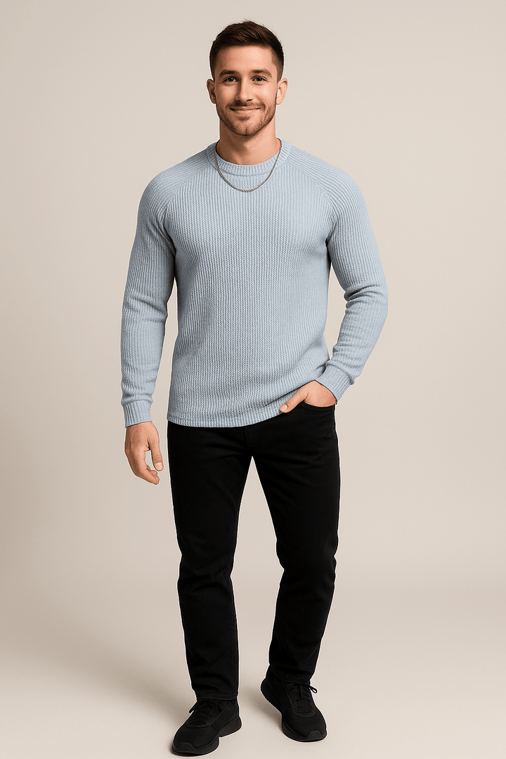 Trym – Men’s Ribbed Knit Crewneck Sweater with Slim Fit Design