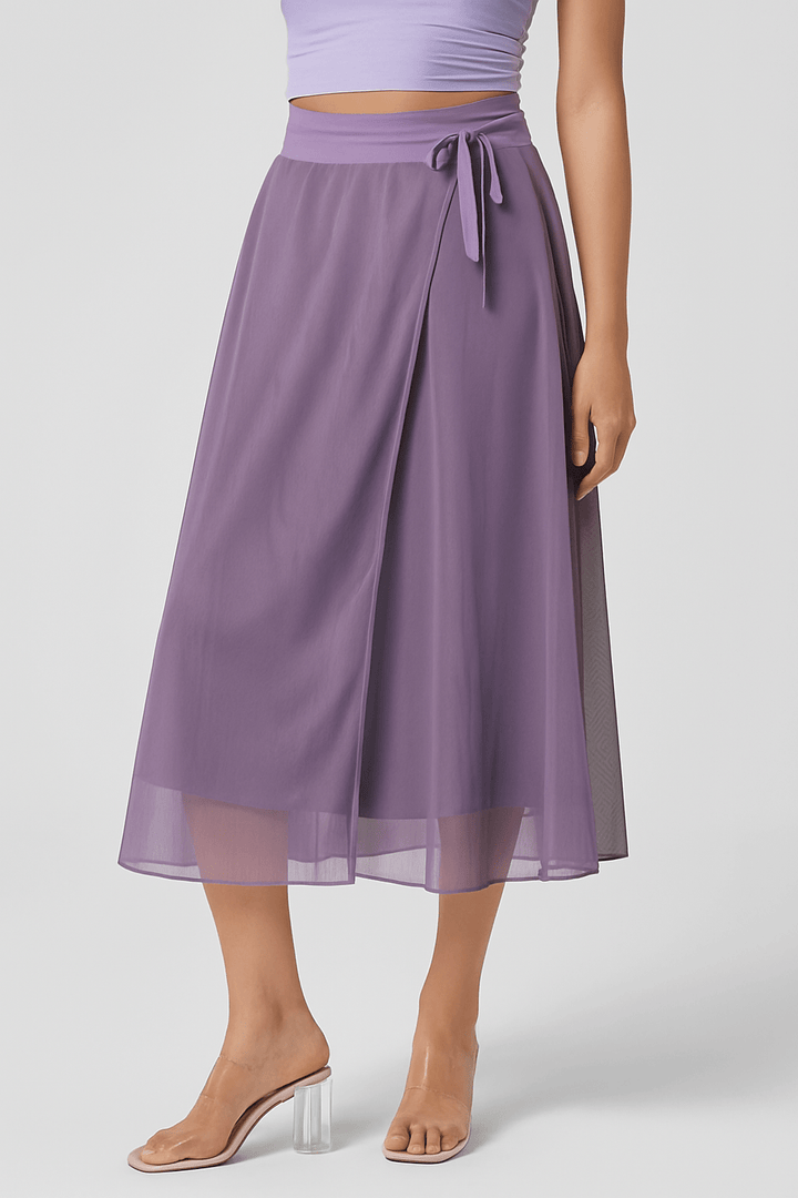 Viral "Hey Lara" Flowy High-Waisted Mesh Midi Skirt with Drawstring & Side Pockets