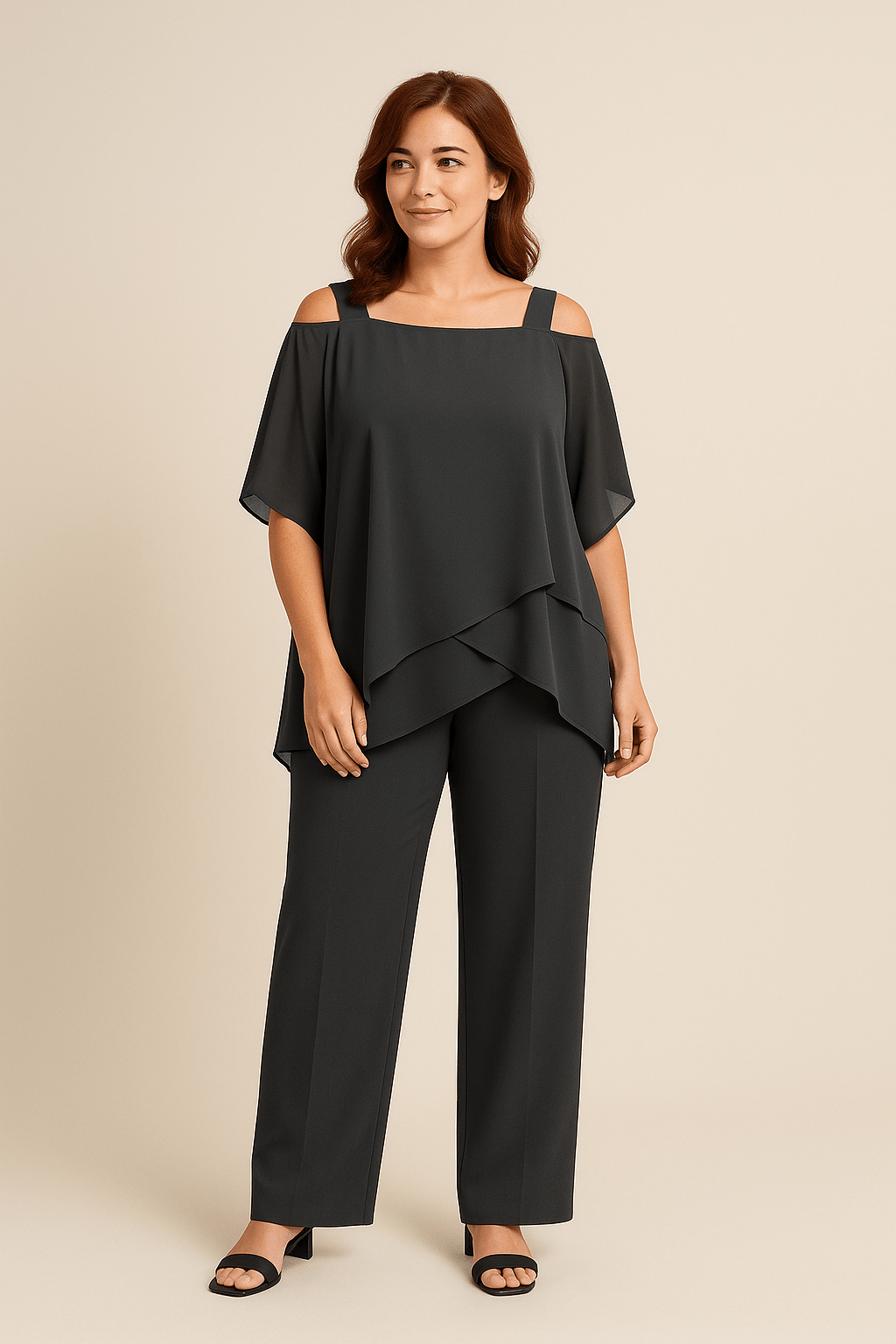 Women's Elegant Cold Shoulder Two-Piece Set – Flowy Fit