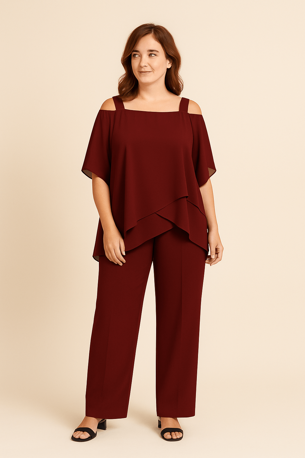 Women's Elegant Cold Shoulder Two-Piece Set – Flowy Fit