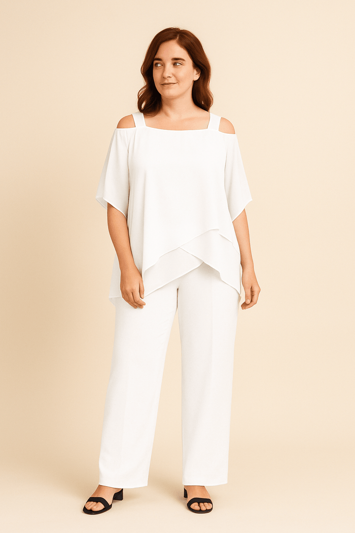 Women's Elegant Cold Shoulder Two-Piece Set – Flowy Fit