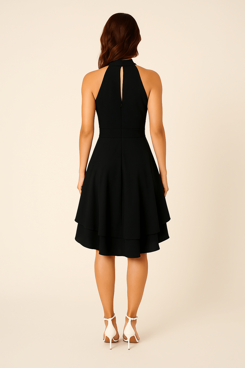 Jolina - Women's Dress - Halter Neck - Sleeveless - High-Low Layered Skirt - Fitted Waist