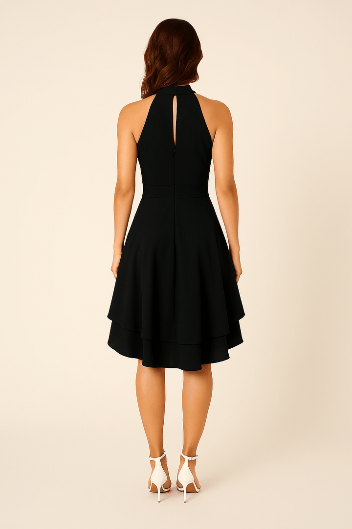 Jolina - Women's Dress - Halter Neck - Sleeveless - High-Low Layered Skirt - Fitted Waist