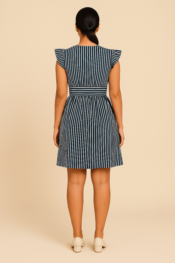 Zoe Nautical Striped Cotton Dress with Ruffle Sleeves – Lightweight Summer Wear