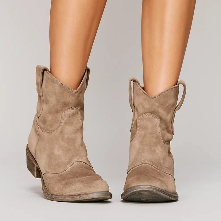 Olivine | Retro Leather Cowboy Ankle Boots