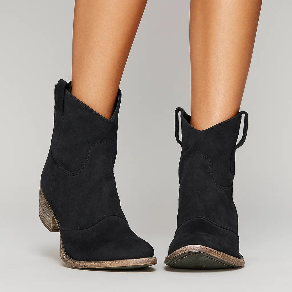 Olivine | Retro Leather Cowboy Ankle Boots