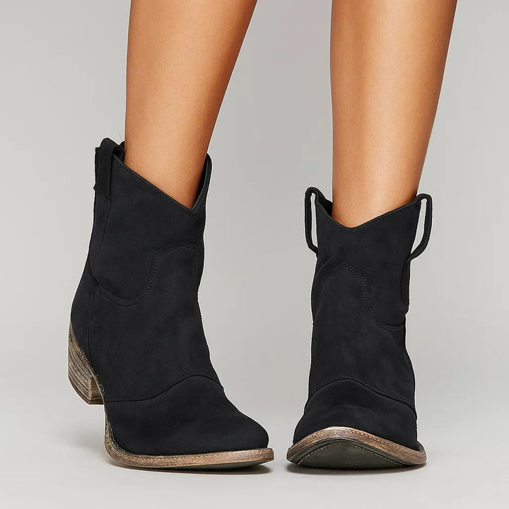 Olivine | Retro Leather Cowboy Ankle Boots