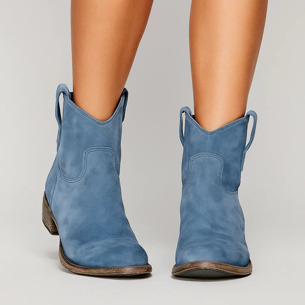 Olivine | Retro Leather Cowboy Ankle Boots