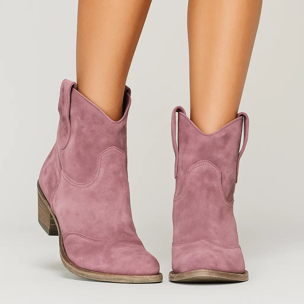 Olivine | Retro Leather Cowboy Ankle Boots