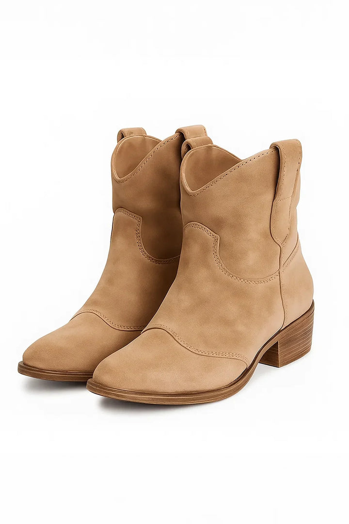 Olivine | Retro Leather Cowboy Ankle Boots