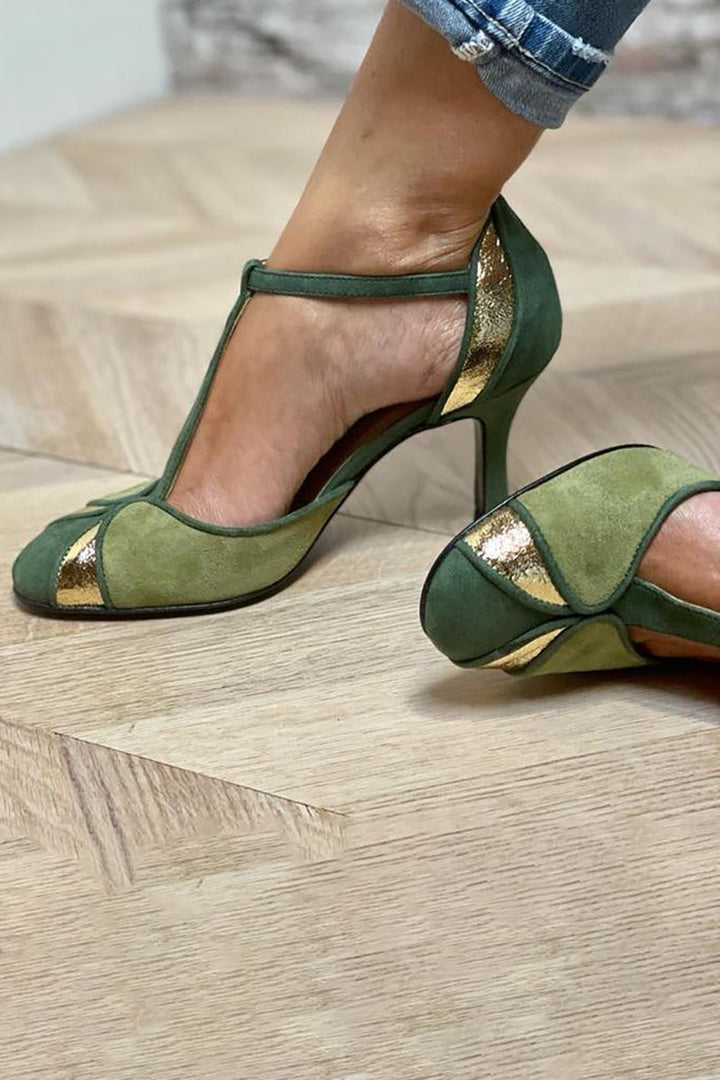 Alona™ | Drape Neck Petal Design with T-Strap and Closed Toe