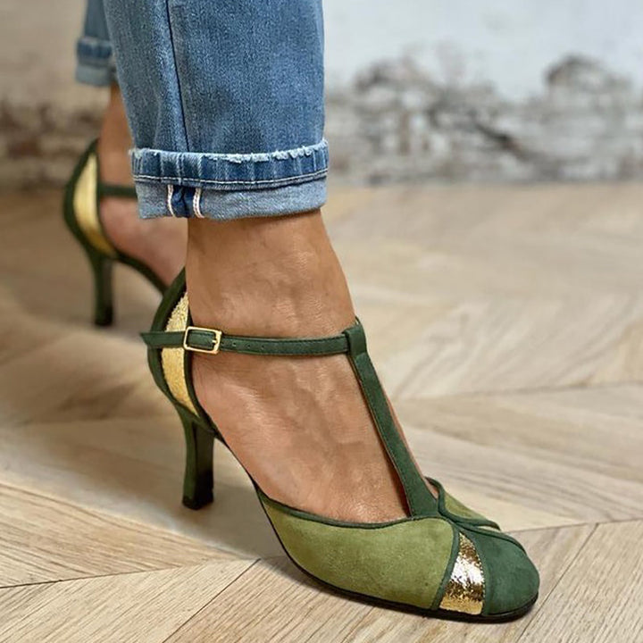 Alona™ | Drape Neck Petal Design with T-Strap and Closed Toe
